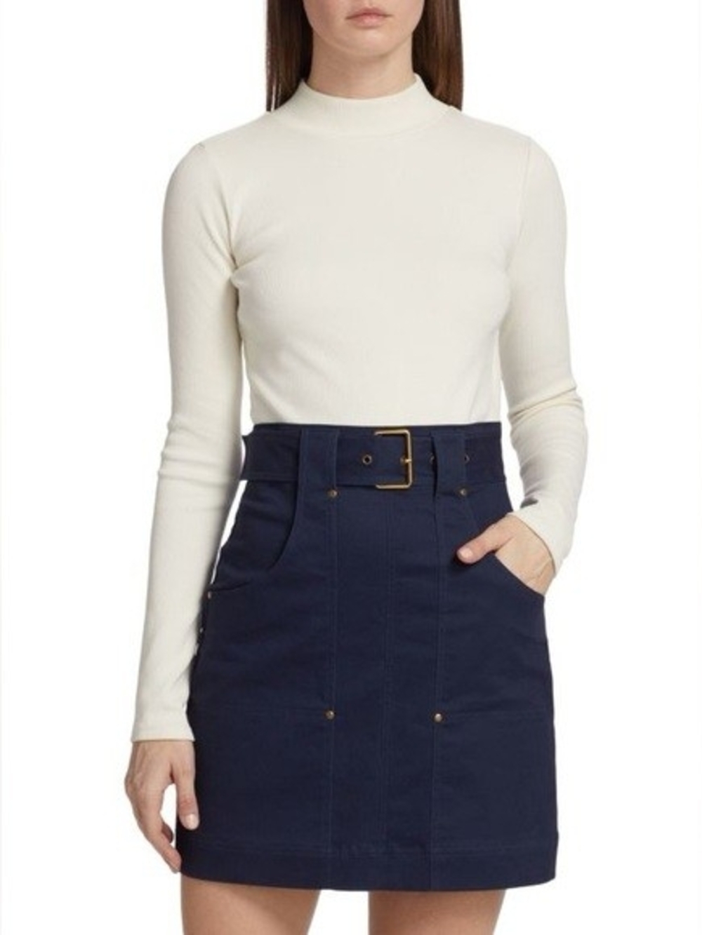 Veronica Beard Morissey Contrast Mini Dress with Long Sleeves Mockneck Small